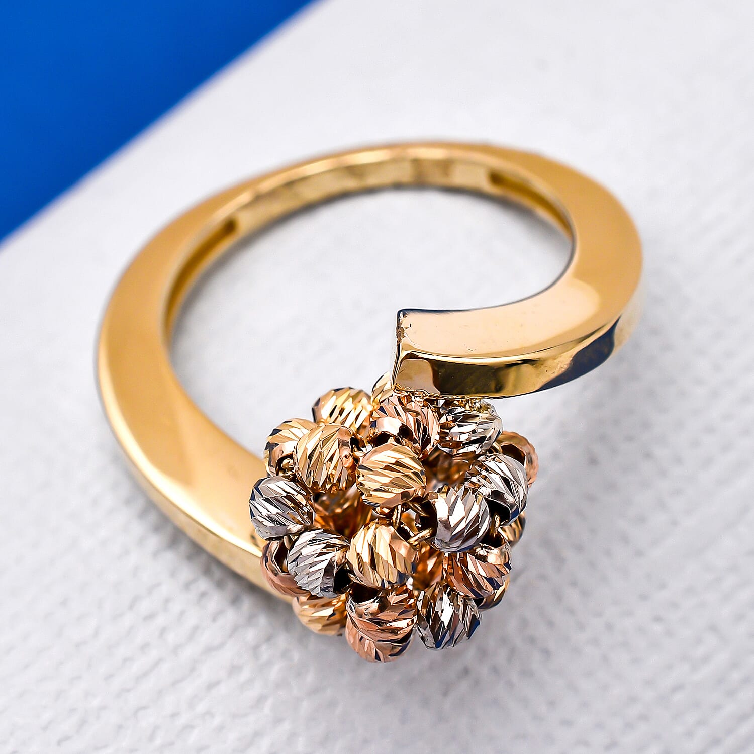 Las Vegas Closeout Deal - 9K White, Yellow and Rose Gold Bypass Ring, Gold Wt. 4.10 GM