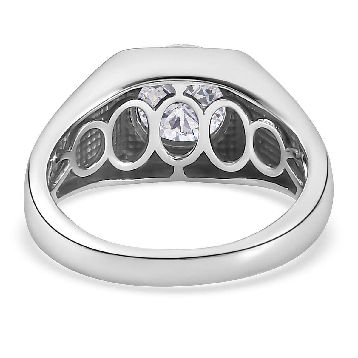 Moissanite Solitaire Mens Ring in Platinum Overlay Sterling Silver 1.72 Ct