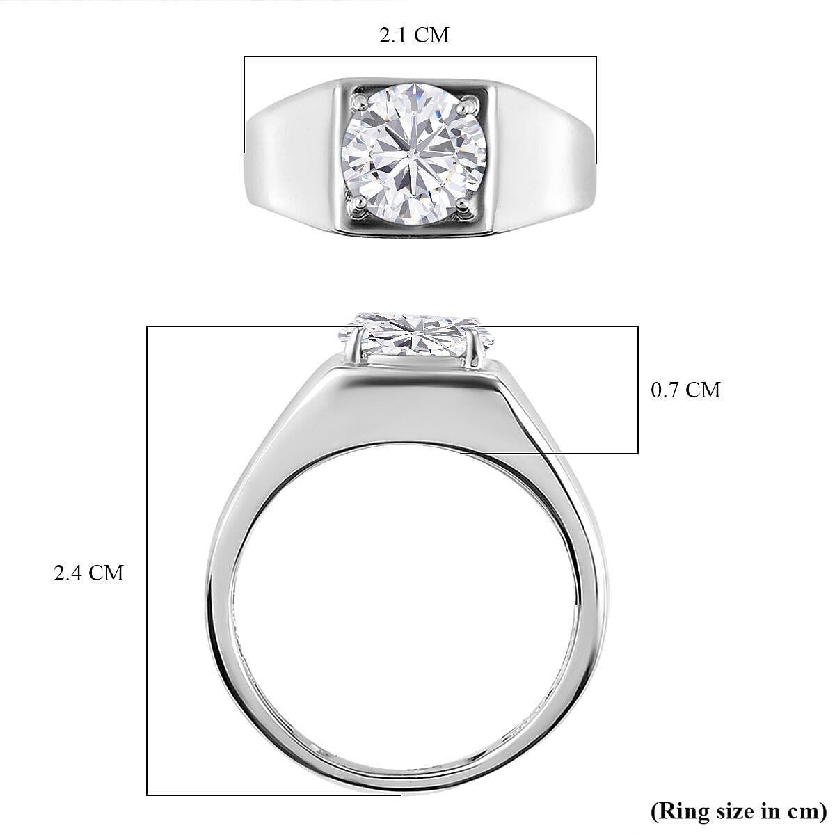 Moissanite Solitaire Mens Ring in Platinum Overlay Sterling Silver 1.72 Ct