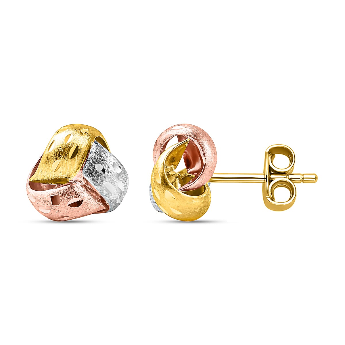 9K Tricolour Gold Stud Earrings (with Push Back)
