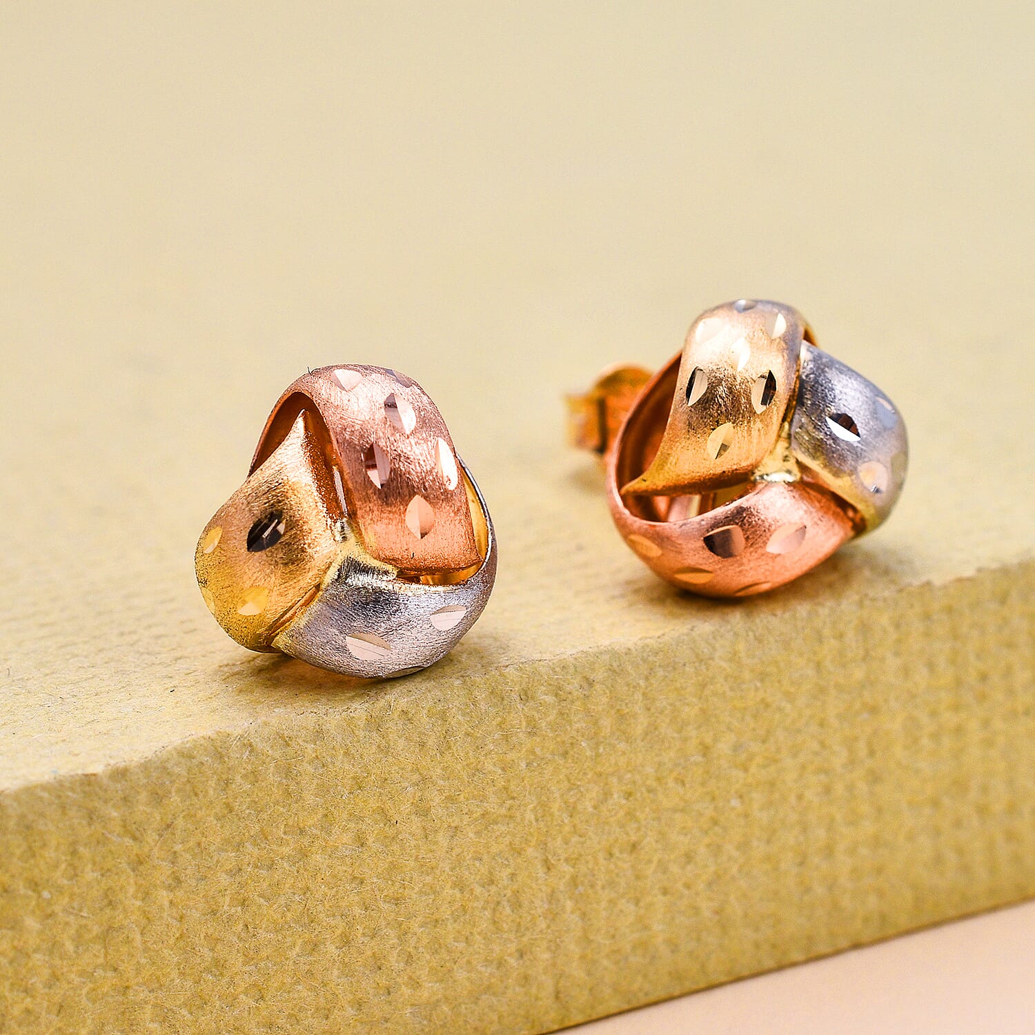 9K Tricolour Gold Stud Earrings (with Push Back)