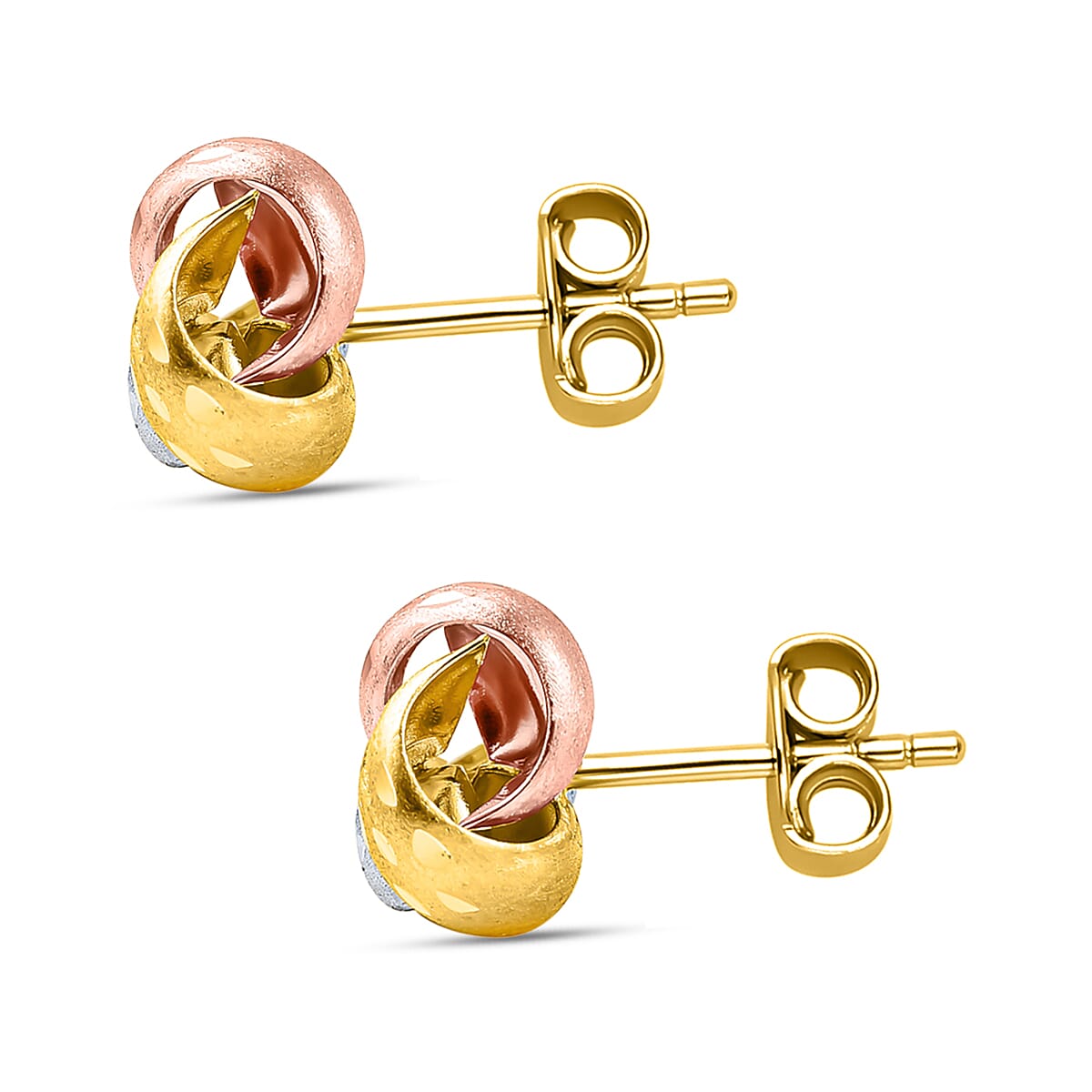 9K Tricolour Gold Stud Earrings (with Push Back)