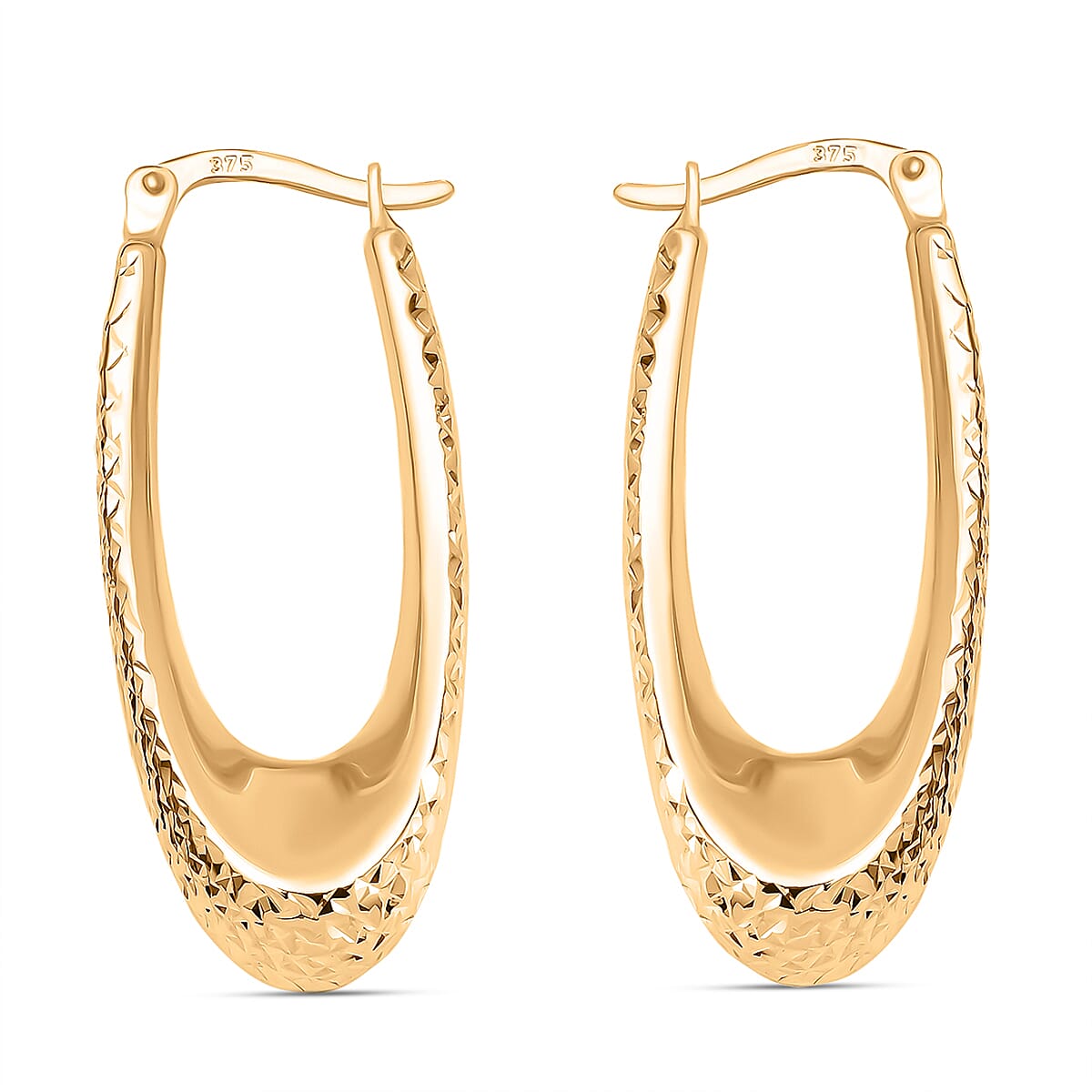 Hatton Garden Close Out - 9K Yellow Gold Diamond Cut Earrings (With Clasp)