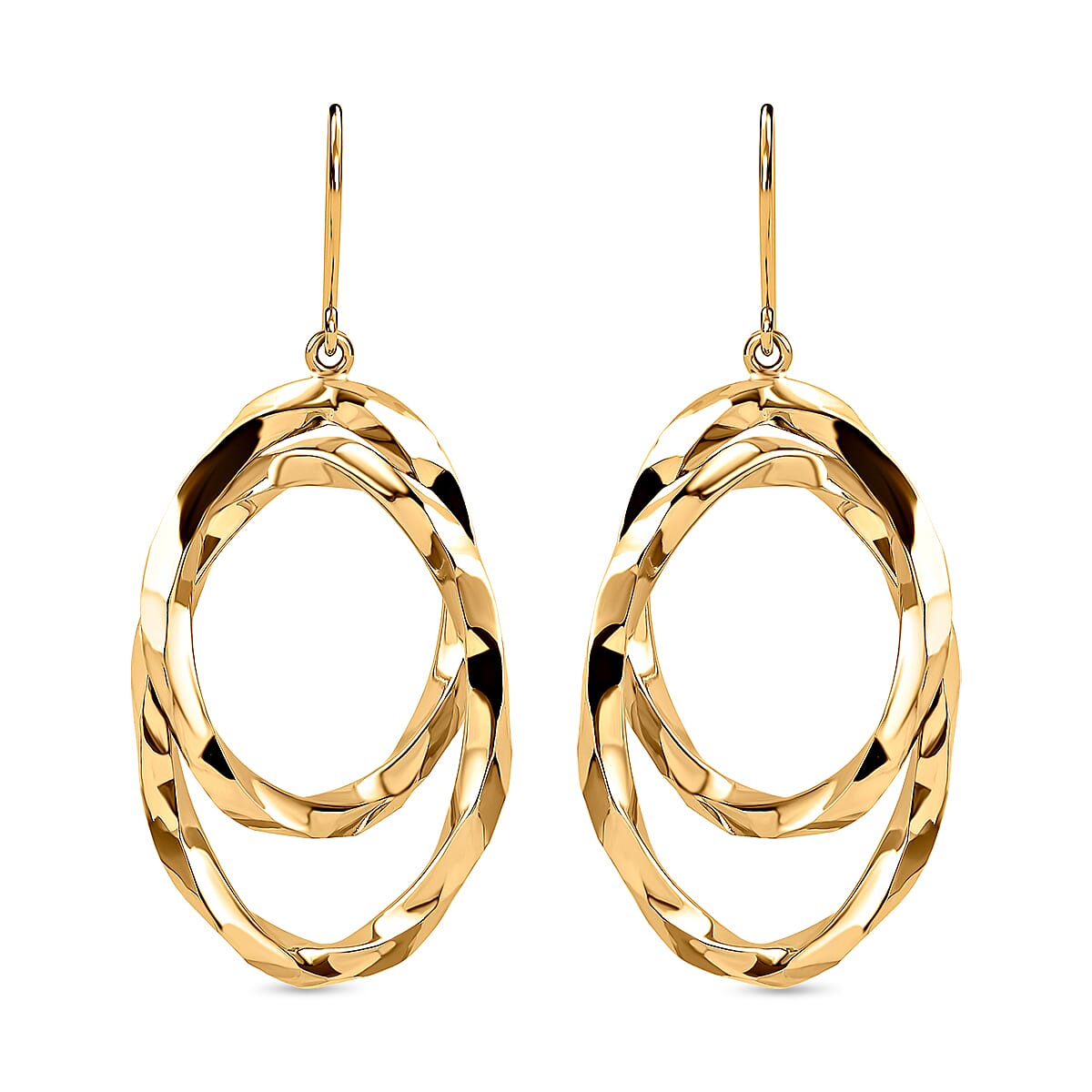 9K Yellow Gold Circle Drop Earrings (With Hook). 2.41 Grams