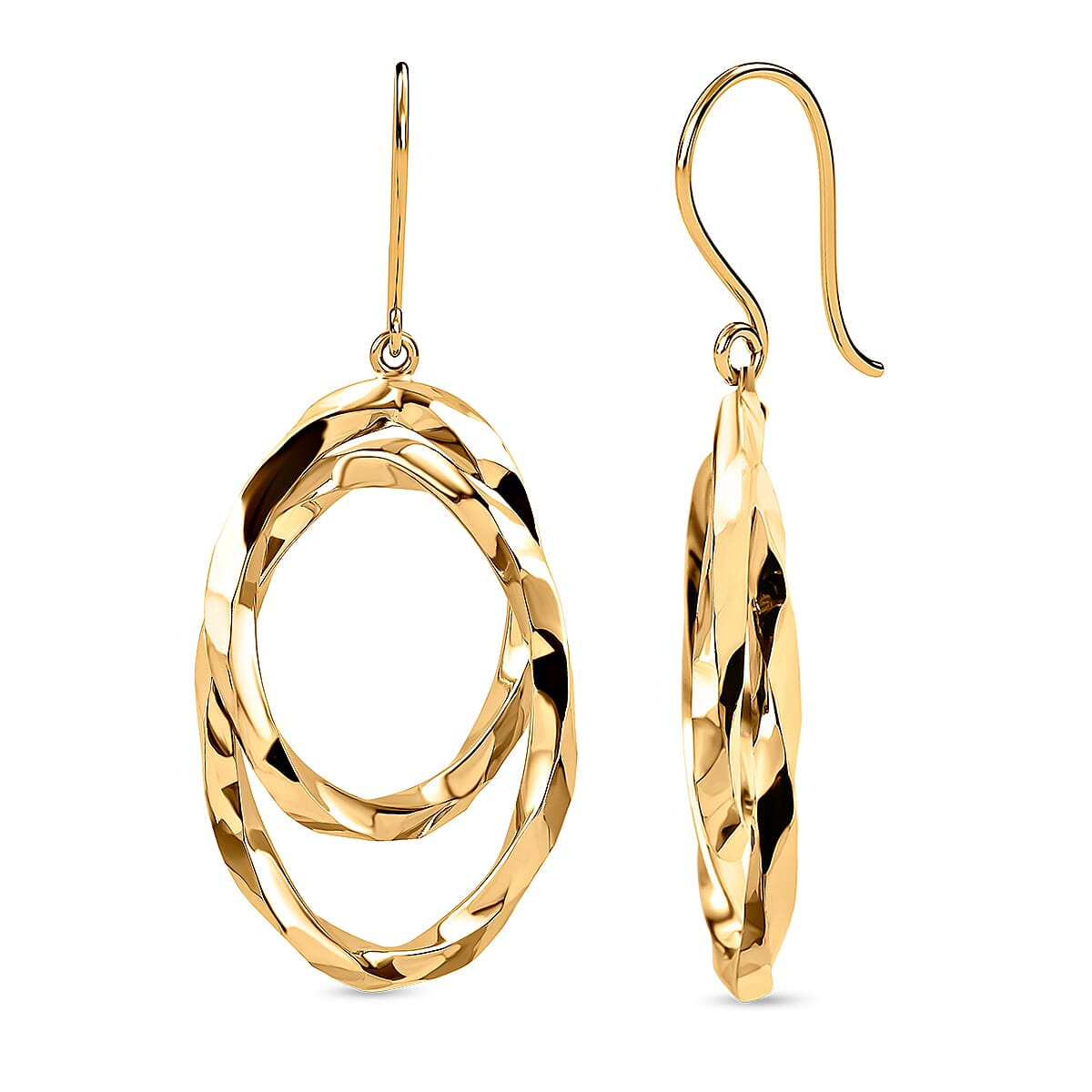 9K Yellow Gold Circle Drop Earrings (With Hook). 2.41 Grams