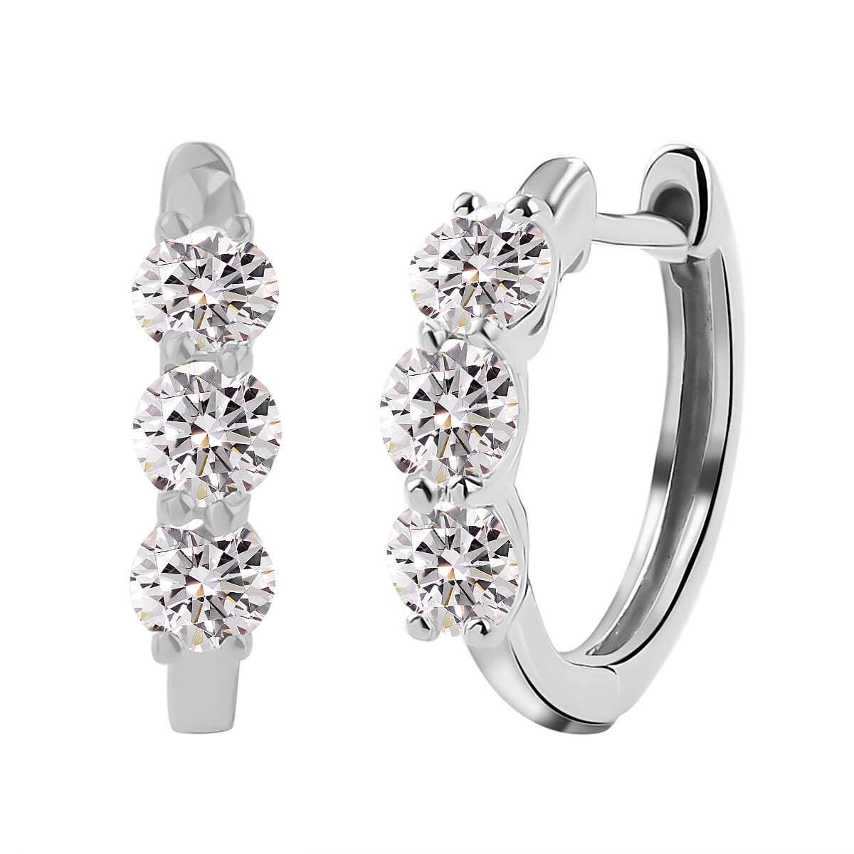 Moissanite Hoop Earrings in Platinum Overlay Sterling Silver