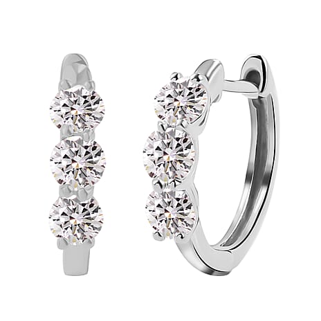 Moissanite Hoop Earrings in Platinum Overlay Sterling Silver