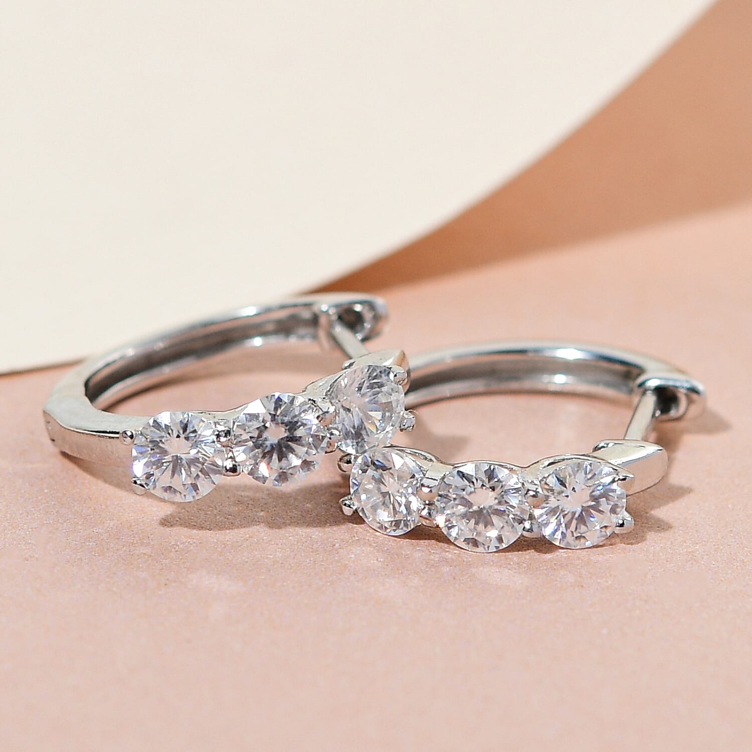 Moissanite Hoop Earrings in Platinum Overlay Sterling Silver