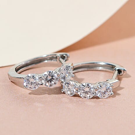 Moissanite Hoop Earrings in Platinum Overlay Sterling Silver