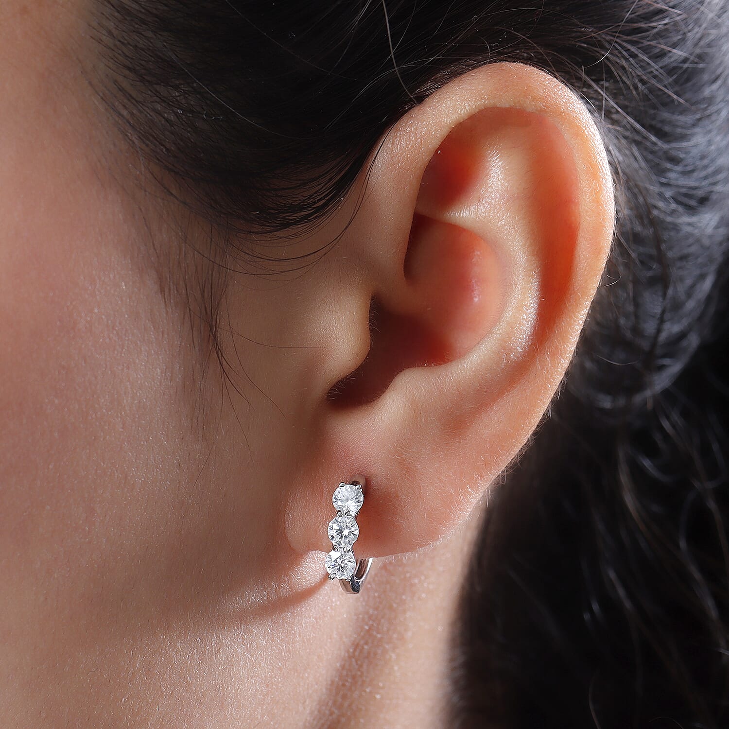 Moissanite Hoop Earrings in Platinum Overlay Sterling Silver