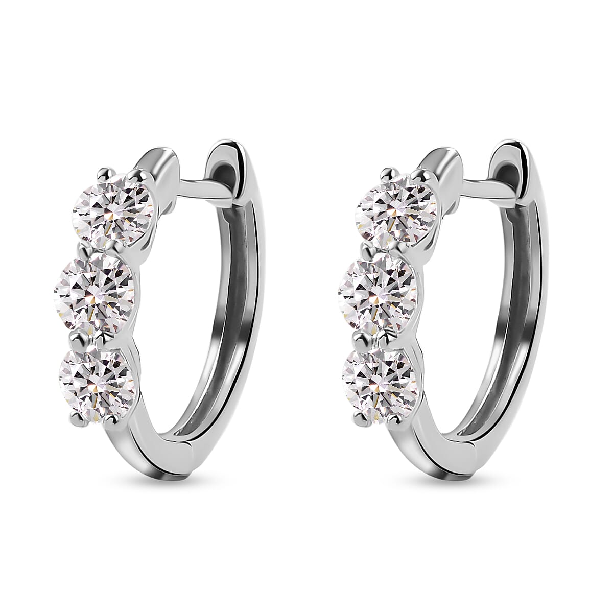Moissanite Hoop Earrings in Platinum Overlay Sterling Silver