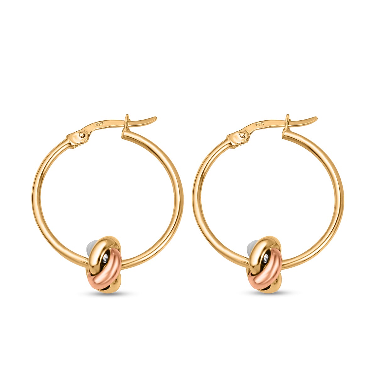 9K White, Yellow and Rose Gold Charm Hoop Earrings (with Clasp)