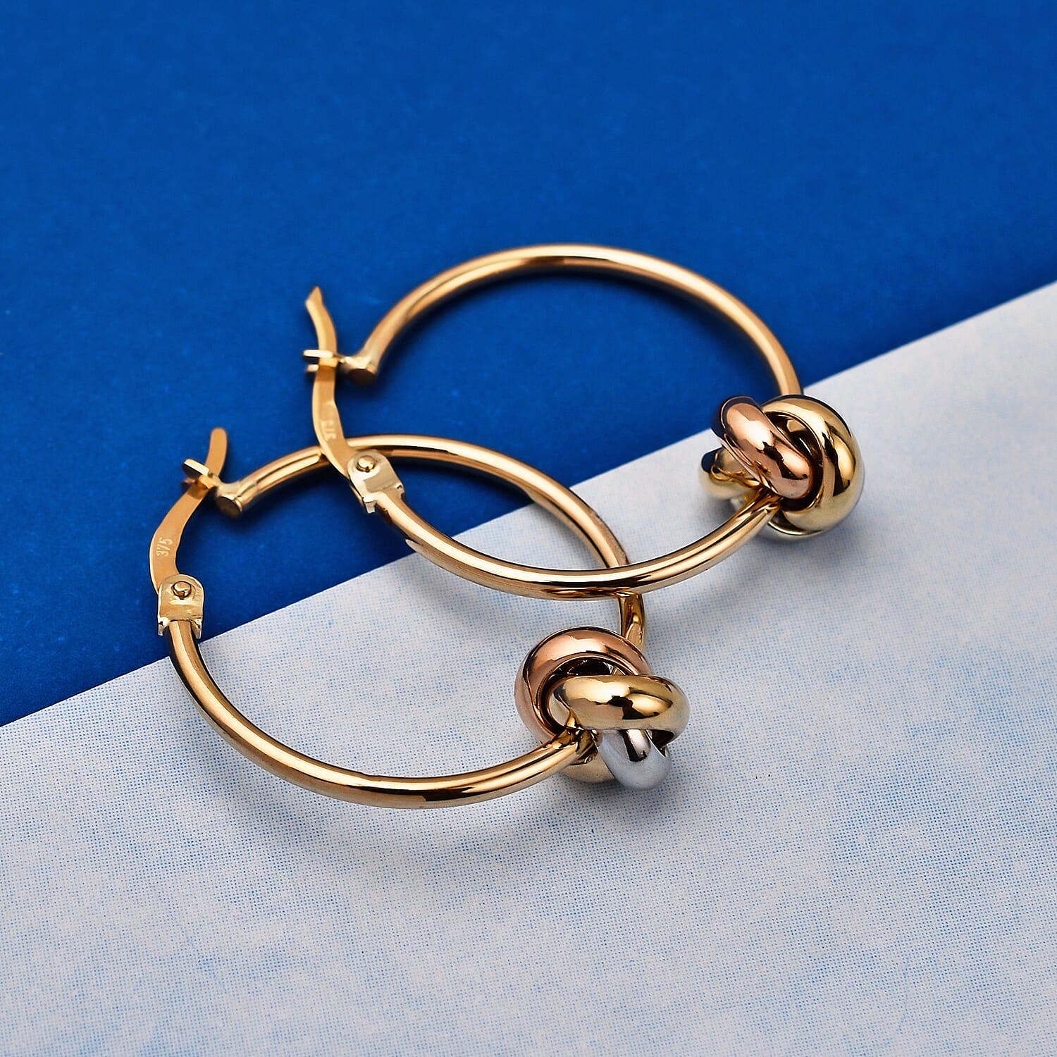 9K White, Yellow and Rose Gold Charm Hoop Earrings (with Clasp)