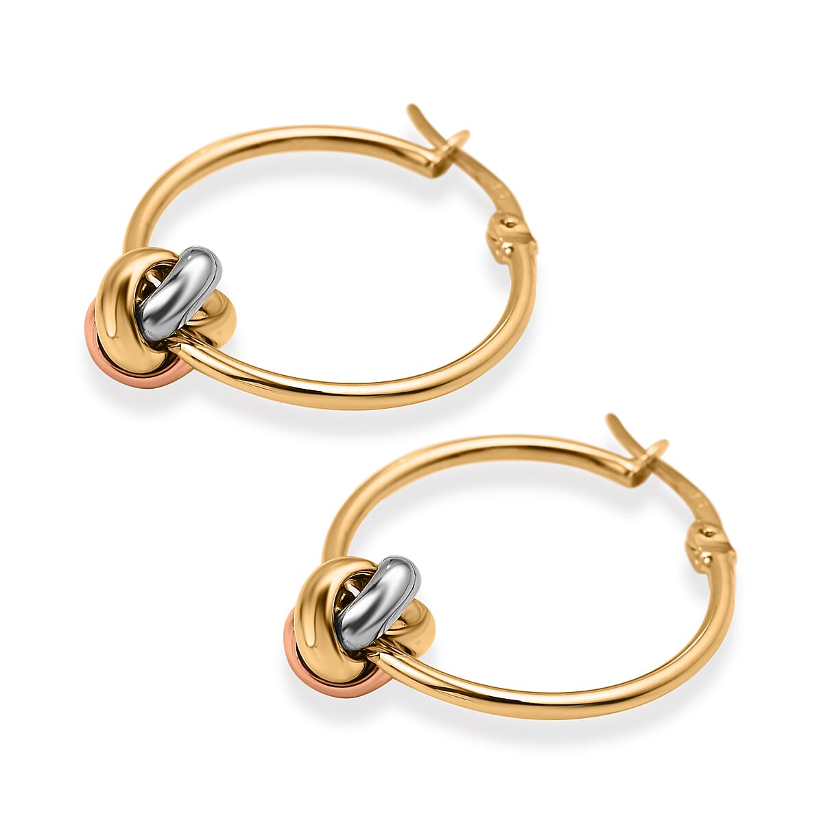 9K White, Yellow and Rose Gold Charm Hoop Earrings (with Clasp)