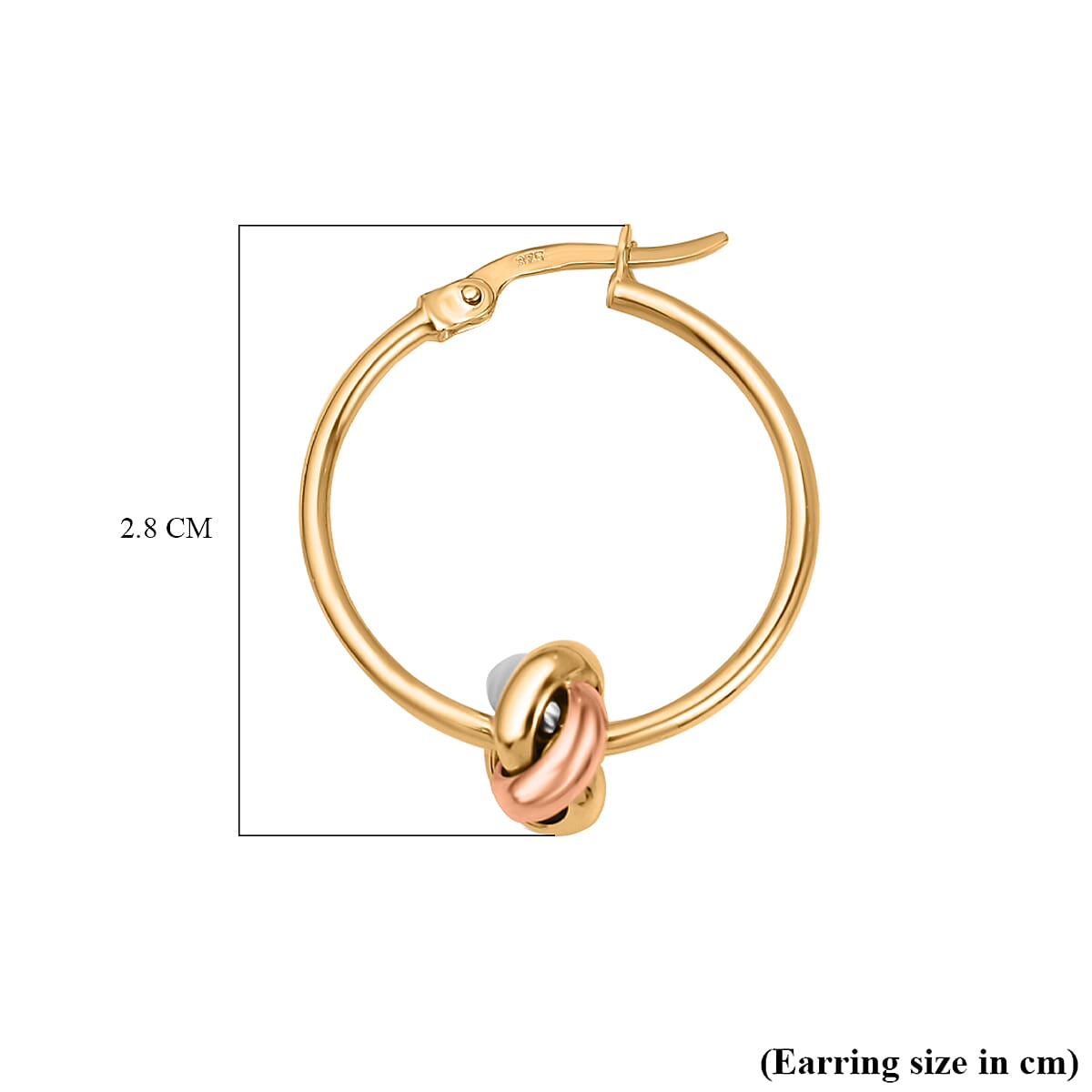 9K White, Yellow and Rose Gold Charm Hoop Earrings (with Clasp)