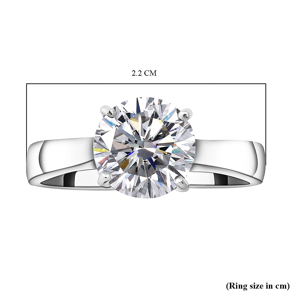 Moissanite Round Solitaire 100 Faceted Ring in Rhodium Overlay Sterling Silver