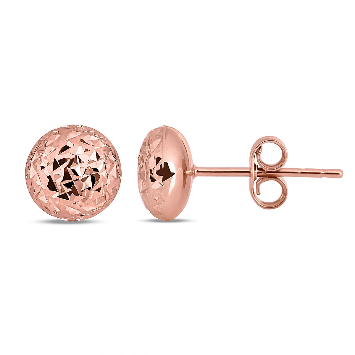 9K Rose Gold Stud Diamond Cut Earrings (With Push Back)