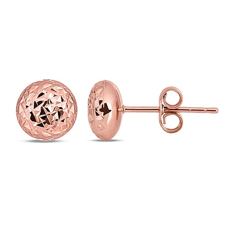 9K Rose Gold Stud Diamond Cut Earrings (With Push Back)
