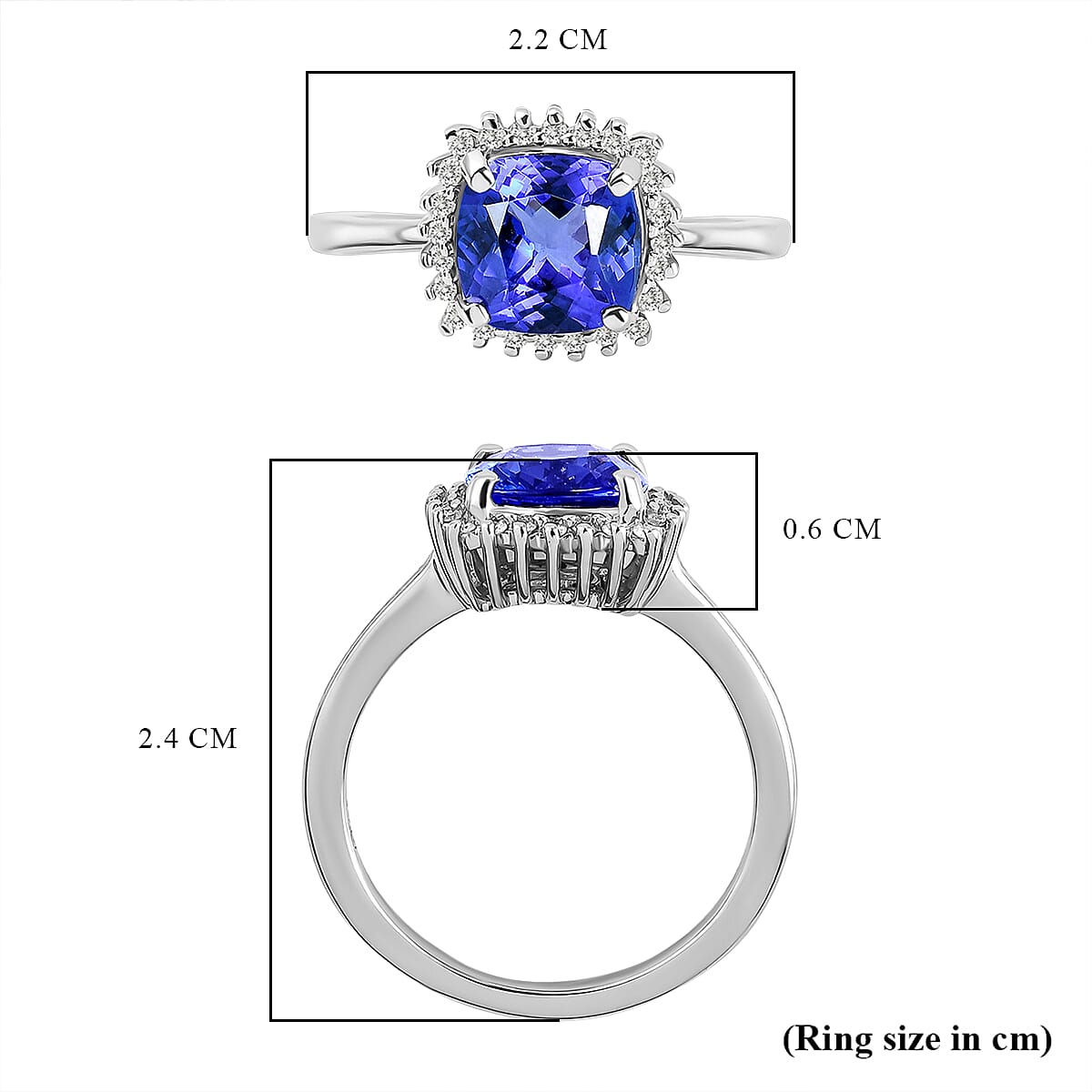 RHAPSODY 950 Platinum AAAA Tanzanite and Diamond (VS-E-F) Ring 2.17 Ct, Platinum Wt 5.15 Gms