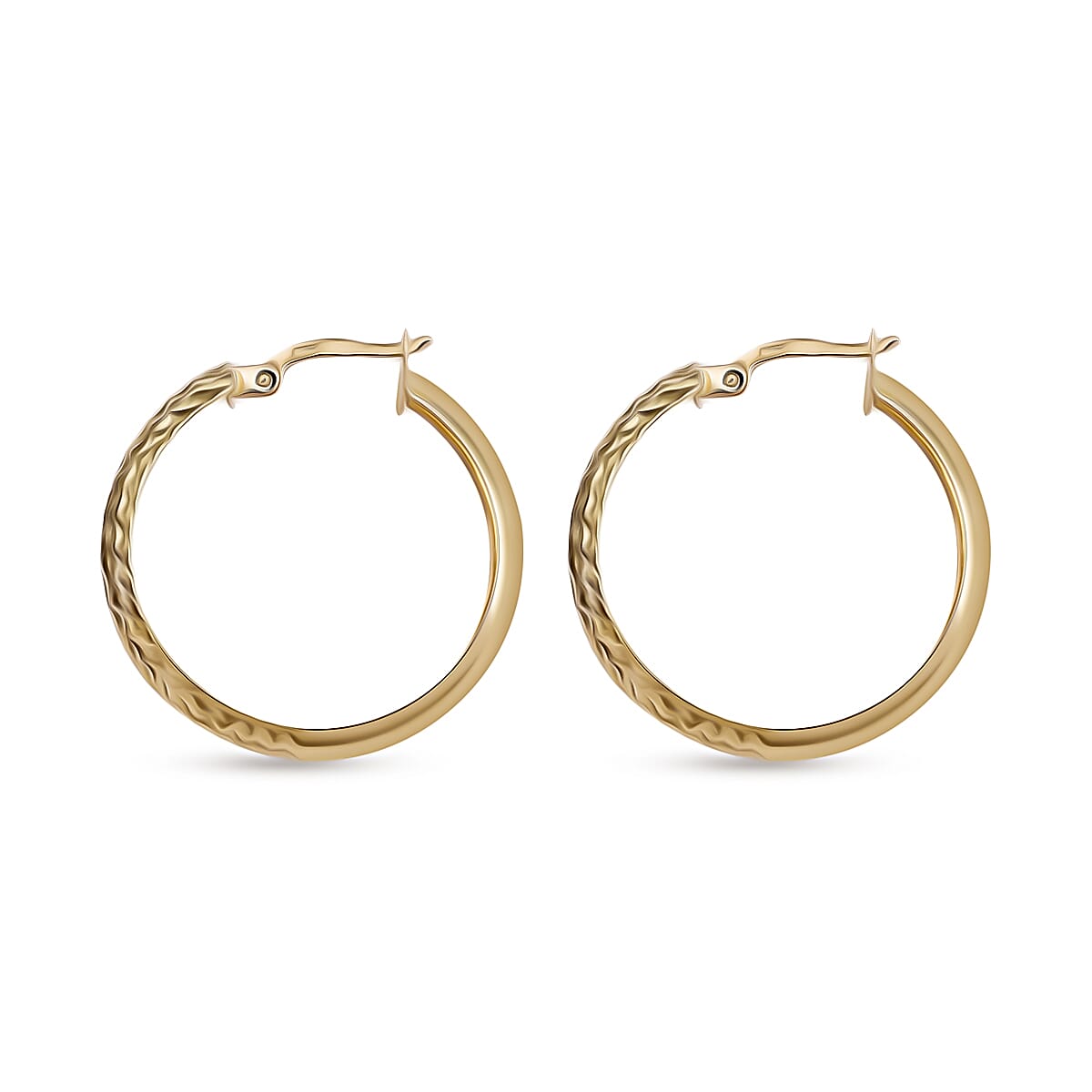9K Yellow Gold Diamond Cut Hoop Earrings With Clasp, Gold Wt. 3.30 Gms