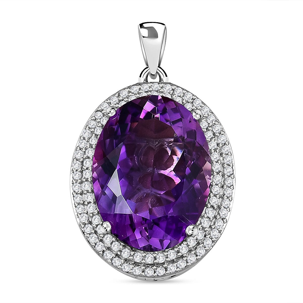 Lusaka Amethyst & Natural Zircon Pendant in Platinum Overlay Sterling Silver 19.26 Ct.