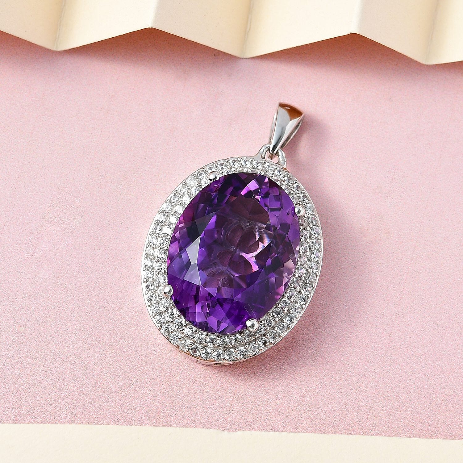 Lusaka Amethyst & Natural Zircon Pendant in Platinum Overlay Sterling Silver 19.26 Ct.