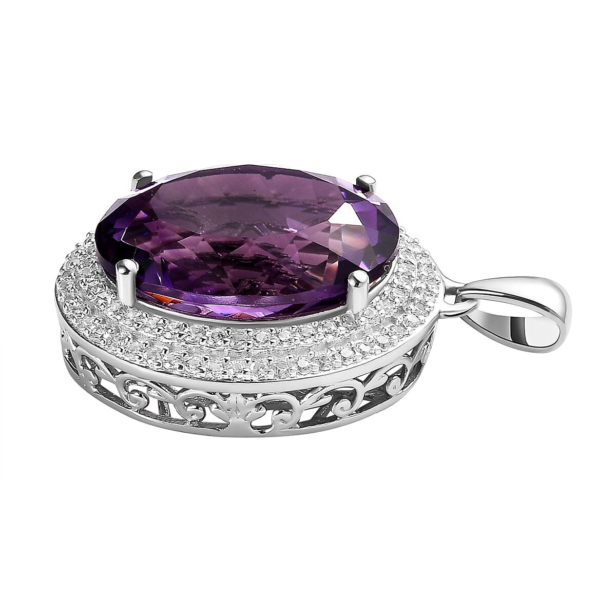 Lusaka Amethyst & Natural Zircon Pendant in Platinum Overlay Sterling Silver 19.26 Ct.