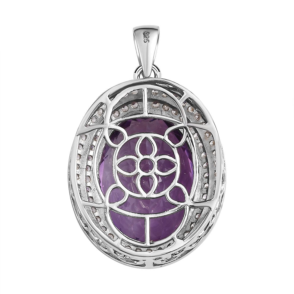 Lusaka Amethyst & Natural Zircon Pendant in Platinum Overlay Sterling Silver 19.26 Ct.