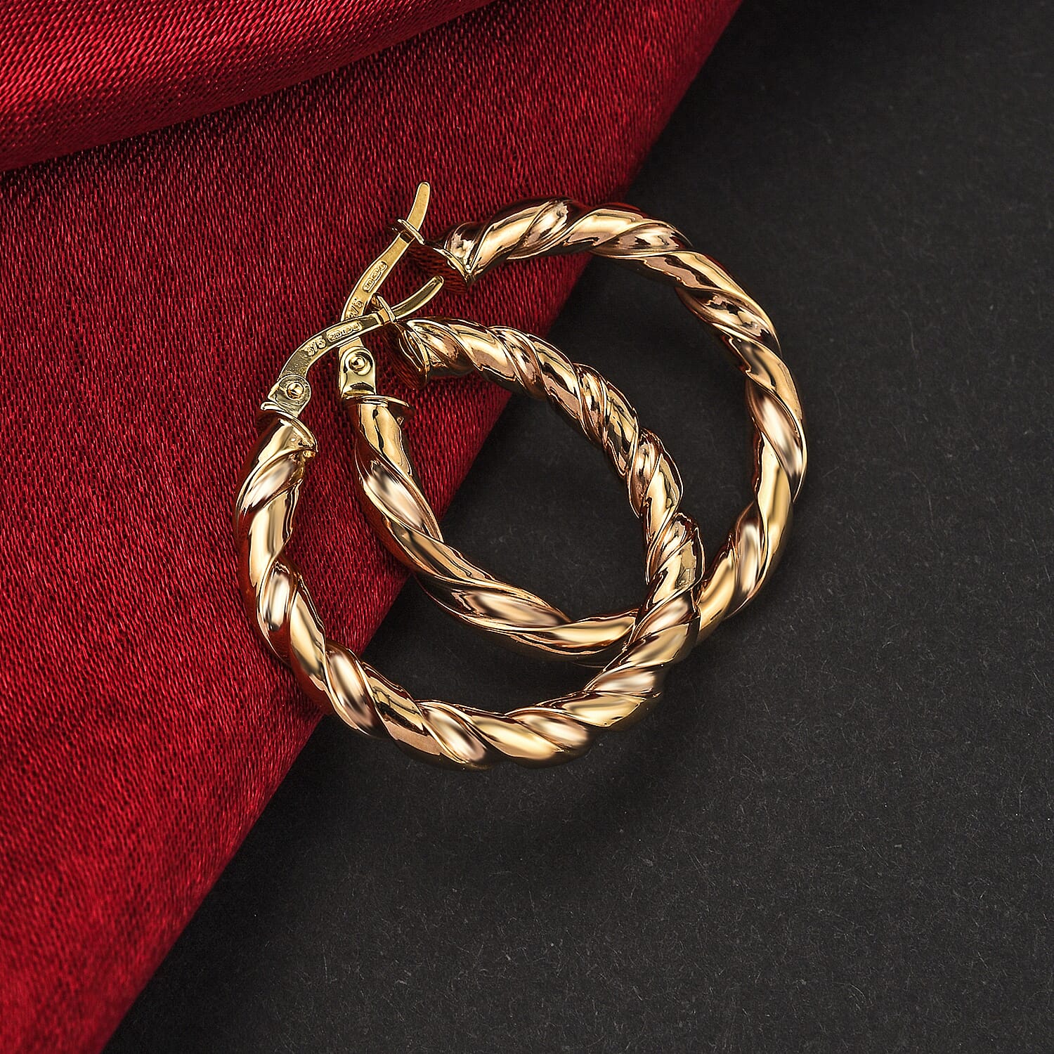 Italian Made - 9K Yellow Gold Hoop Earrings (with Clasp)