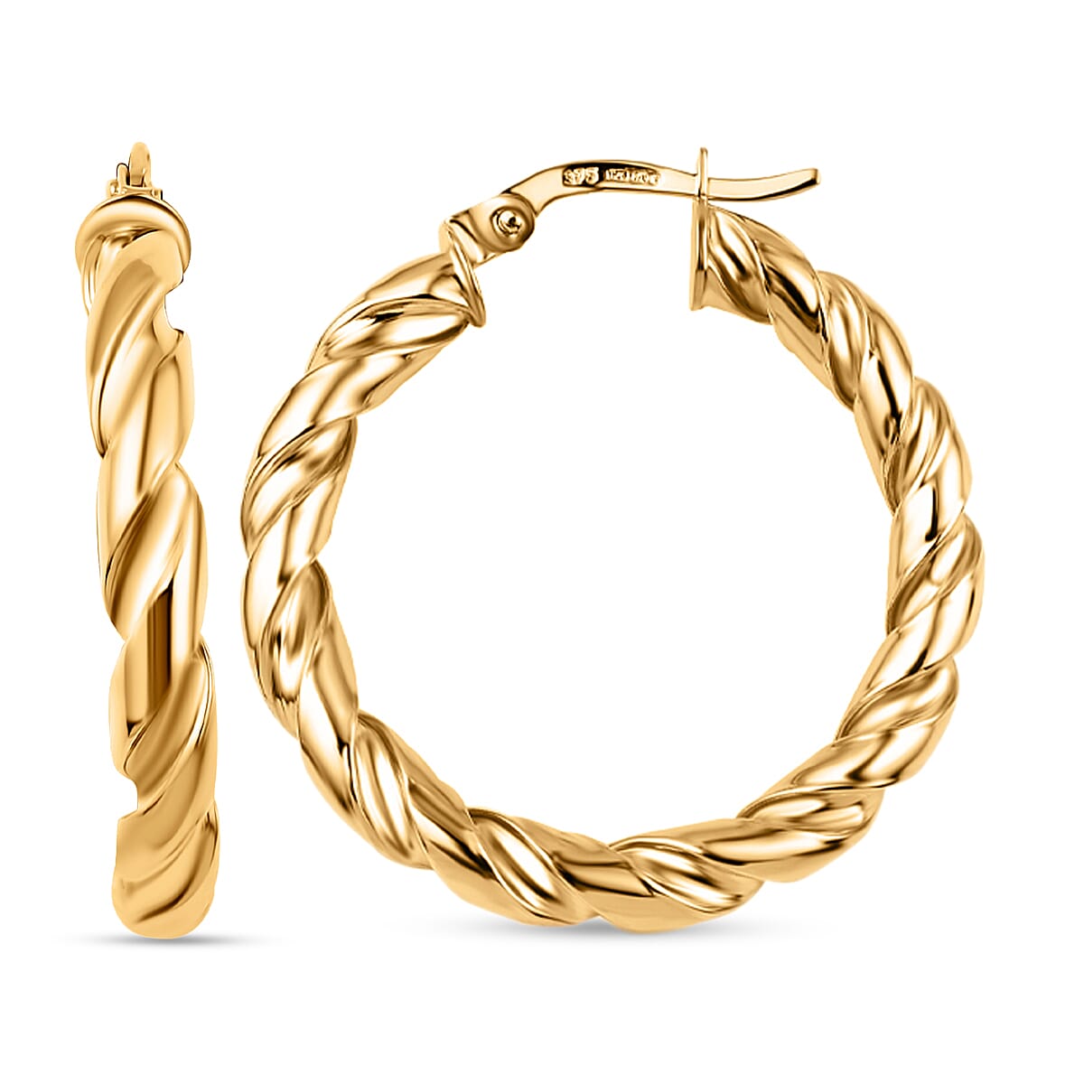 Italian Made - 9K Yellow Gold Hoop Earrings (with Clasp)