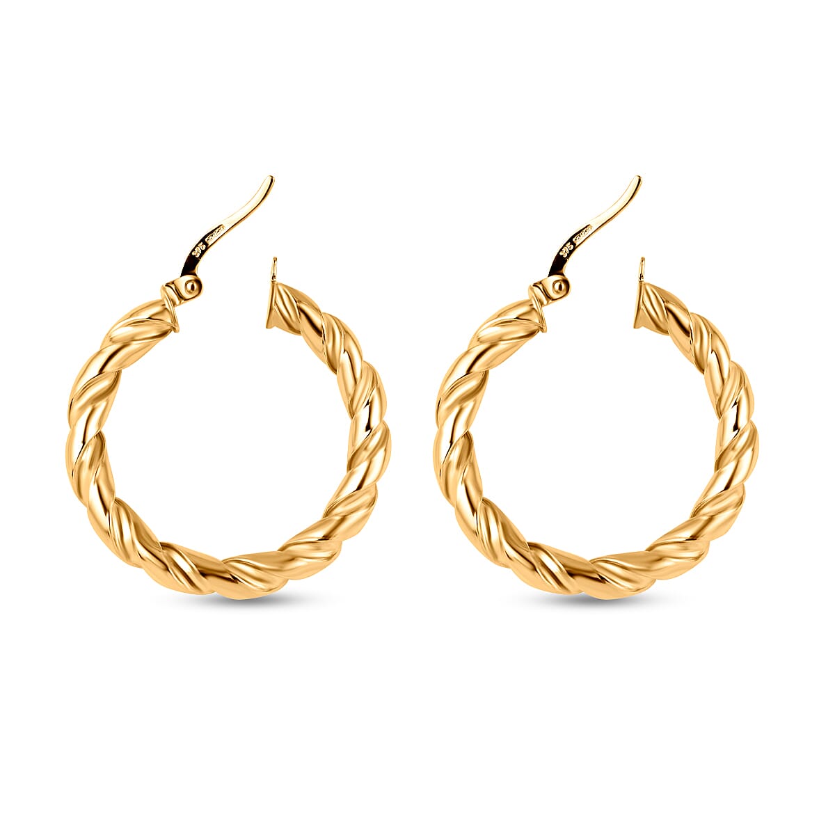 Italian Made - 9K Yellow Gold Hoop Earrings (with Clasp)