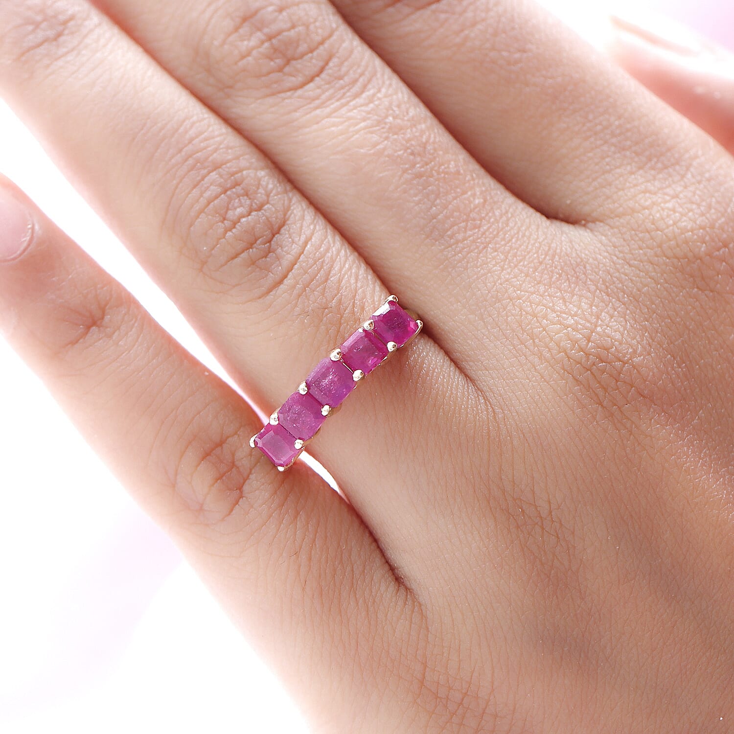 9K Yellow Gold African Ruby 5 Stone Ring 2.350 Ct.