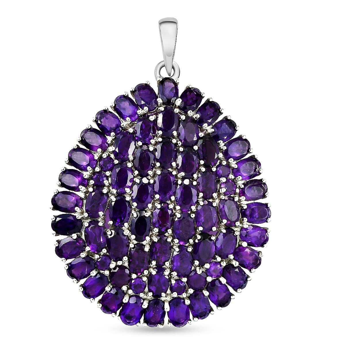 Amethyst Cluster Pendant in Platinum Overlay Sterling Silver 26.63 Ct, Silver Wt. 11.50 Gms