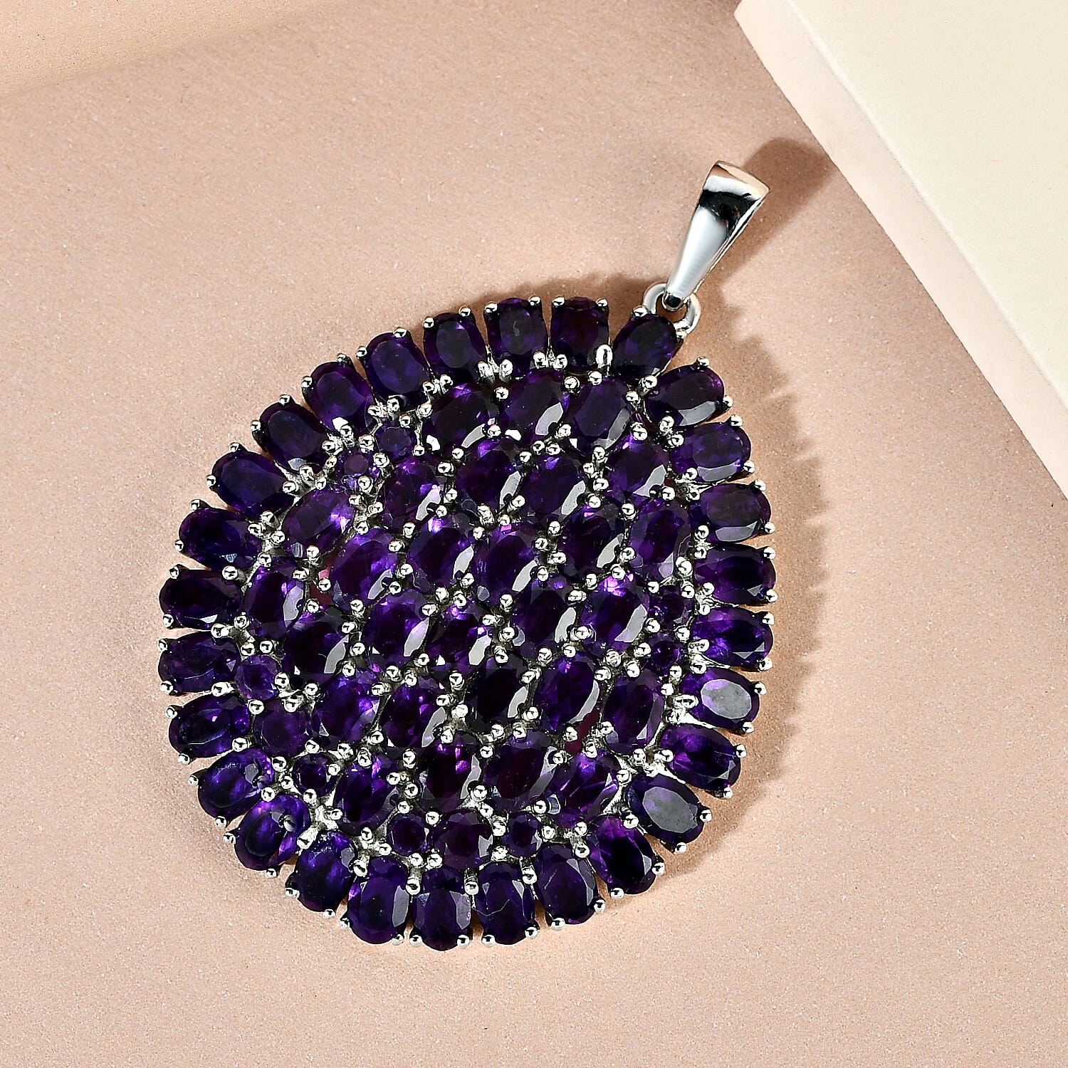 Amethyst Cluster Pendant in Platinum Overlay Sterling Silver 26.63 Ct, Silver Wt. 11.50 Gms