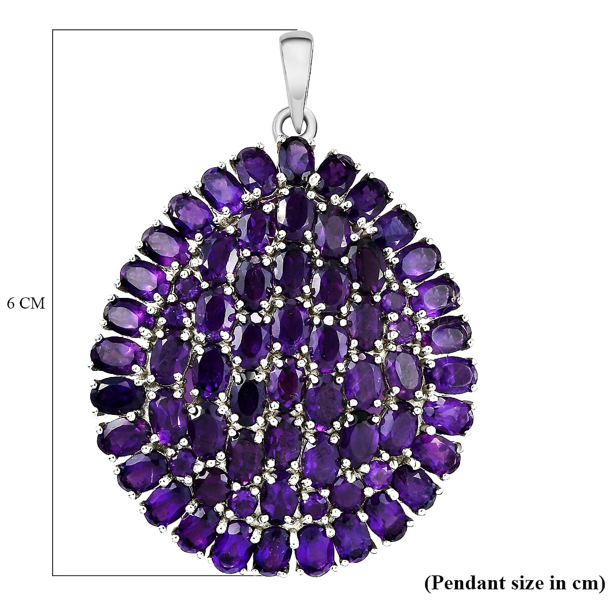 Amethyst Cluster Pendant in Platinum Overlay Sterling Silver 26.63 Ct, Silver Wt. 11.50 Gms