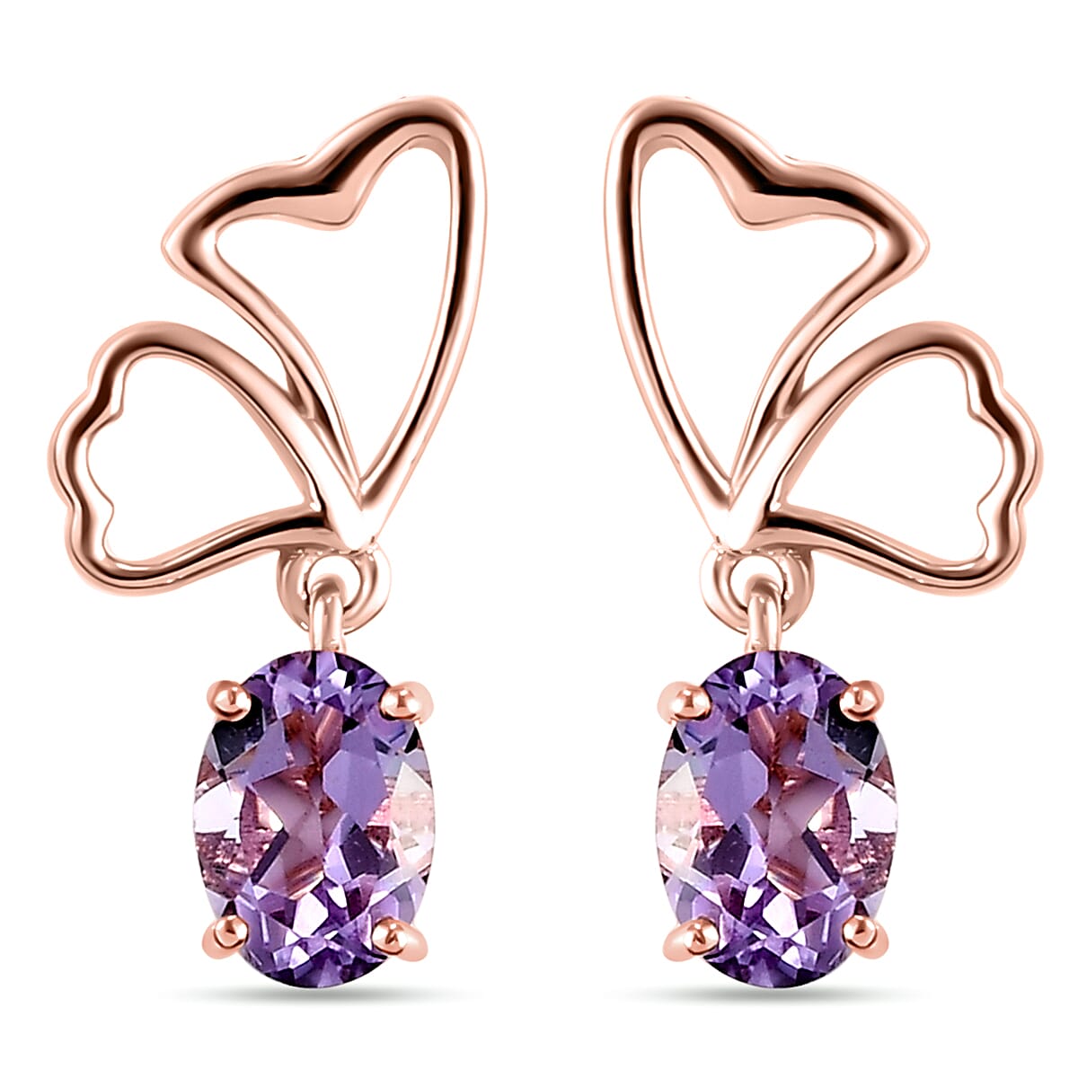 Rose De France Amethyst Earrings (With Push Back) in Rose Gold Overlay Sterling Silver 1.52 Ct.