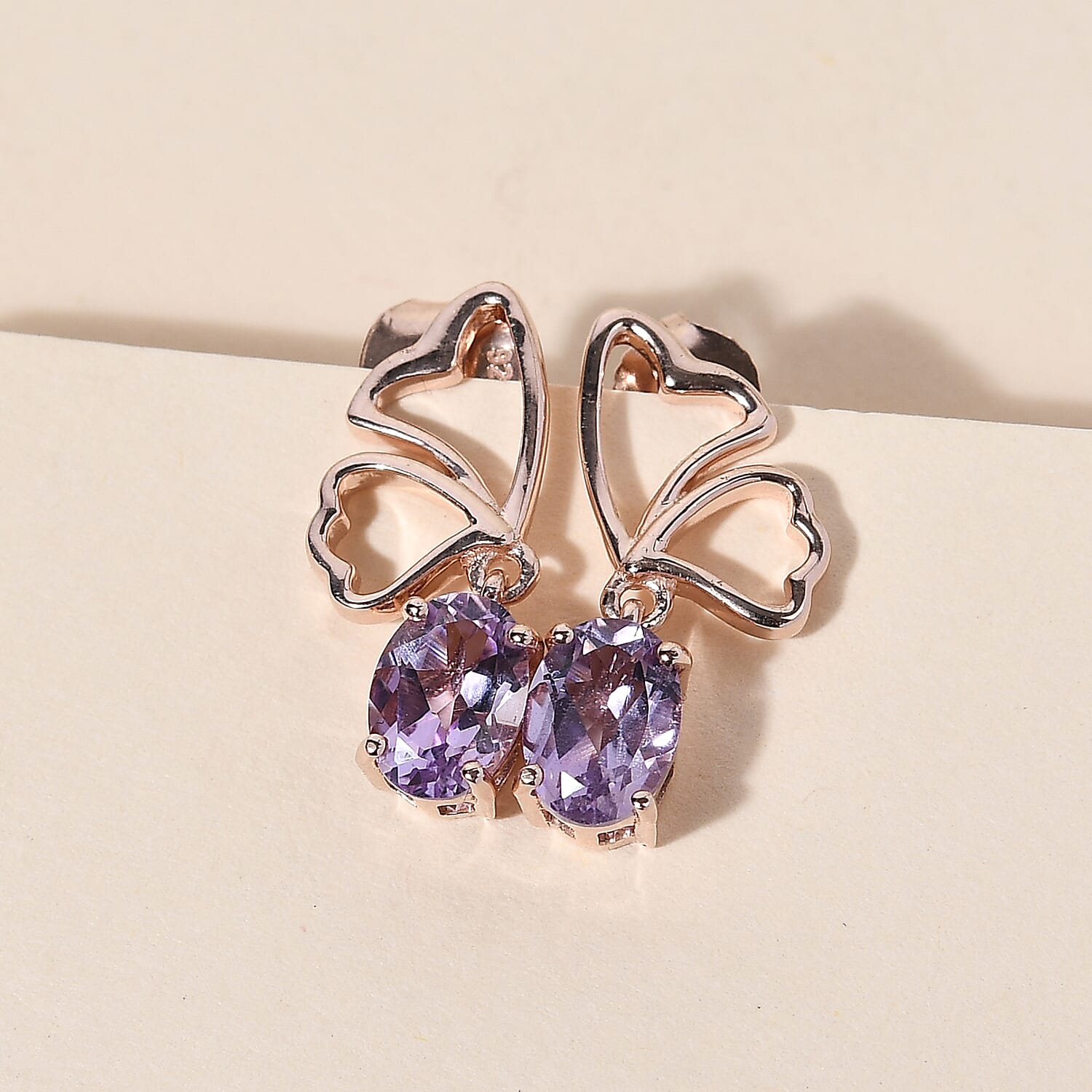 Rose De France Amethyst Earrings (With Push Back) in Rose Gold Overlay Sterling Silver 1.52 Ct.