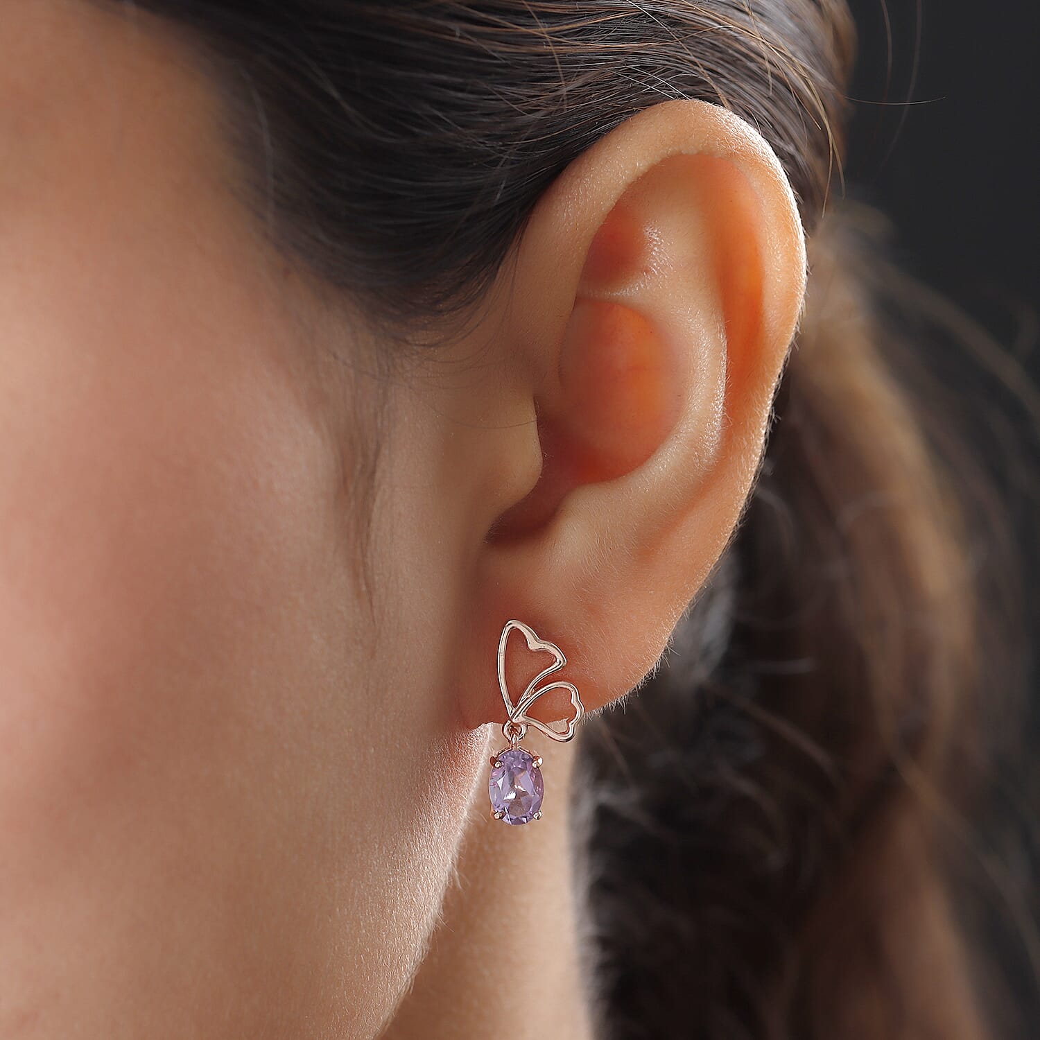 Rose De France Amethyst Earrings (With Push Back) in Rose Gold Overlay Sterling Silver 1.52 Ct.