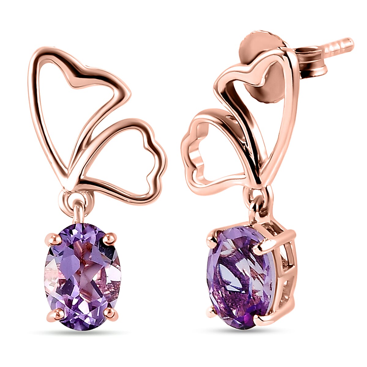 Rose De France Amethyst Earrings (With Push Back) in Rose Gold Overlay Sterling Silver 1.52 Ct.
