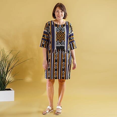 Bali Collection - 100% Cotton Casual Dress (Size M) - Blue and Yellow