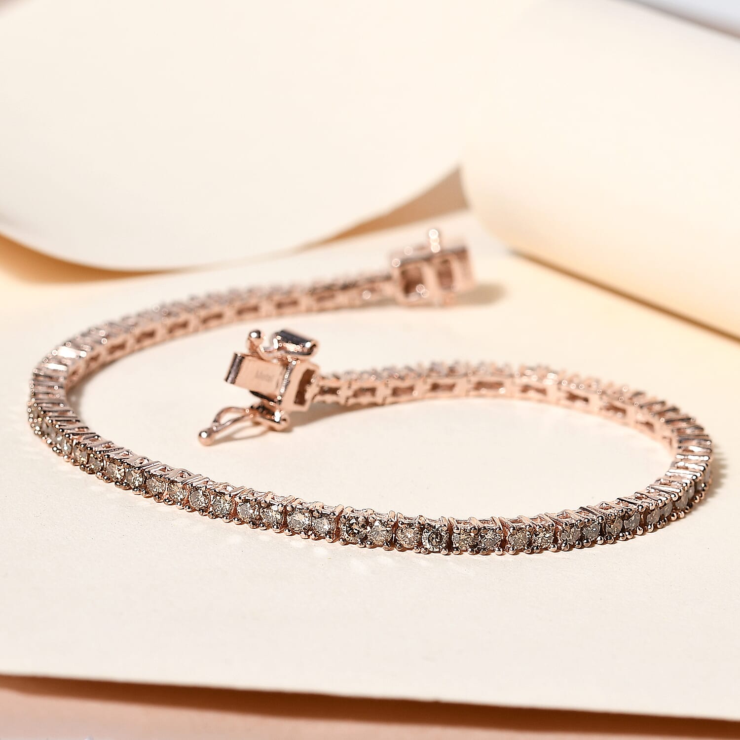 Natural Champagne Diamond Bracelet (Size - 7.5) in Rose Gold Overlay Sterling Silver 3.09 Ct, Silver Wt. 8.06 Gms