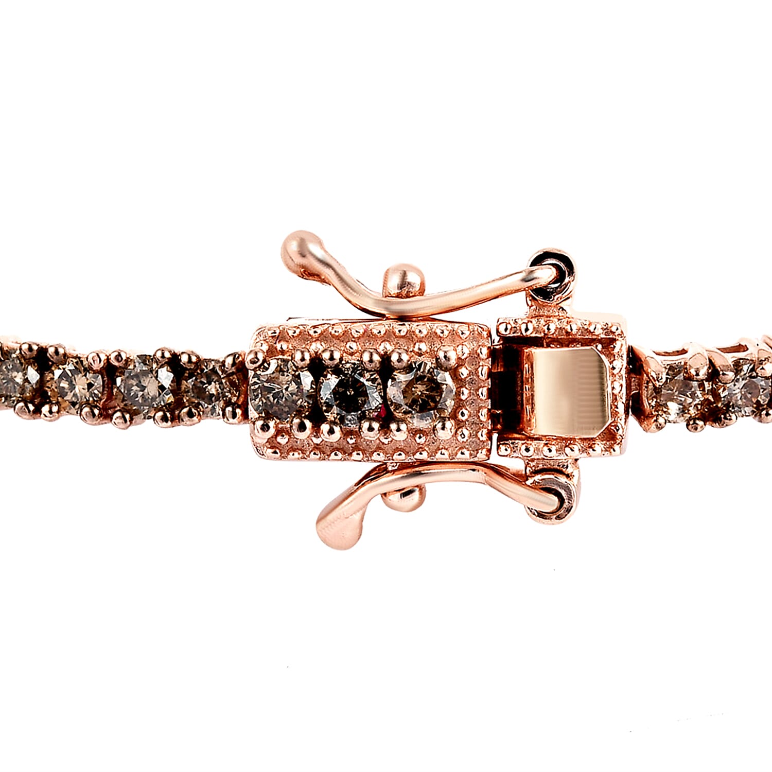 Natural Champagne Diamond Bracelet (Size - 7.5) in Rose Gold Overlay Sterling Silver 3.09 Ct, Silver Wt. 8.06 Gms