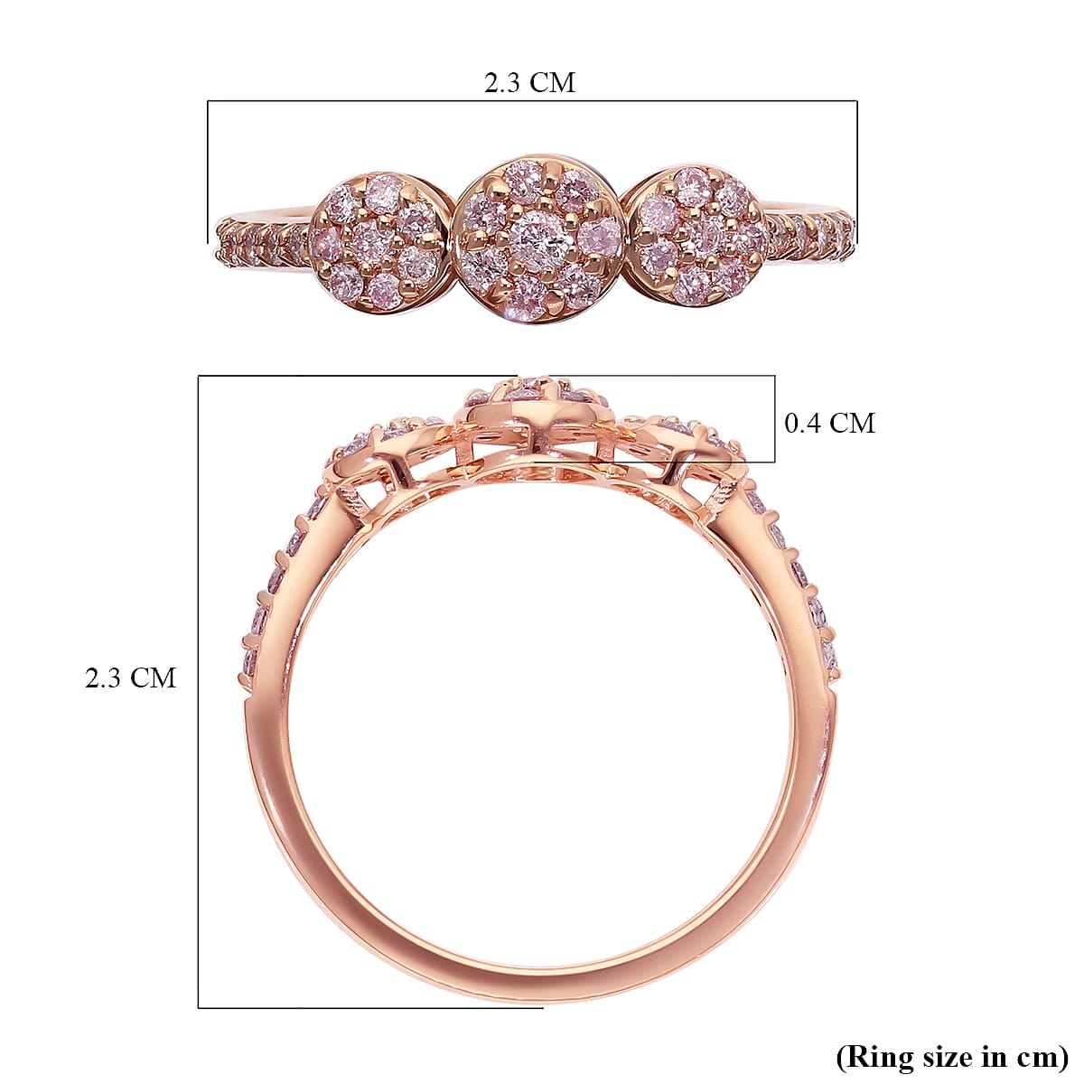 9K Rose Gold Natural Pink Diamond Ring 0.50 Ct.