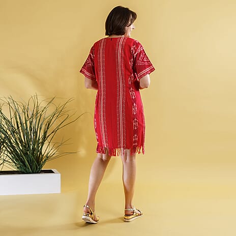 Bali Collection - 100% Cotton Casual Dress (Size M) - Red