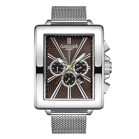 Gamages Of London Exclusive Automatic Movement Silver Colour Case Water Resistant Watch with Silver Colour Mesh Bracelet
