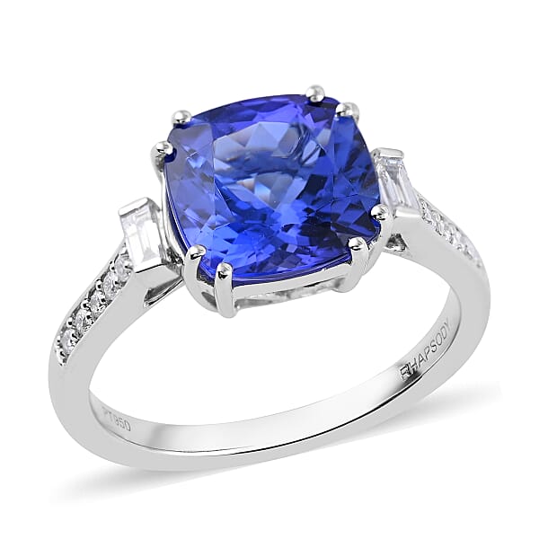 RHAPSODY 950 Platinum Trilogy AAAA Tanzanite Ring with Diamond 3.70 Ct ...