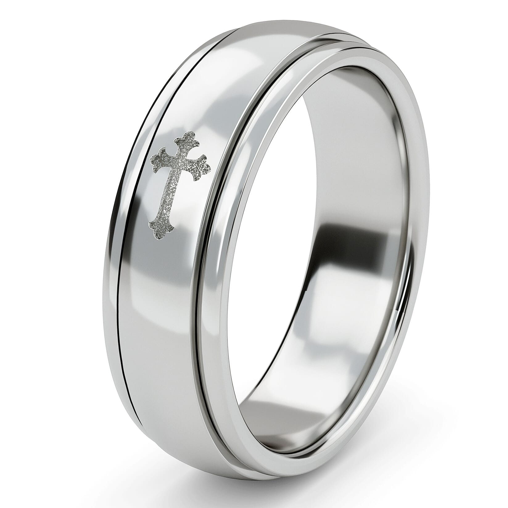 Artisan Crafted Platinum Overlay Sterling Silver Cross Spinner Ring