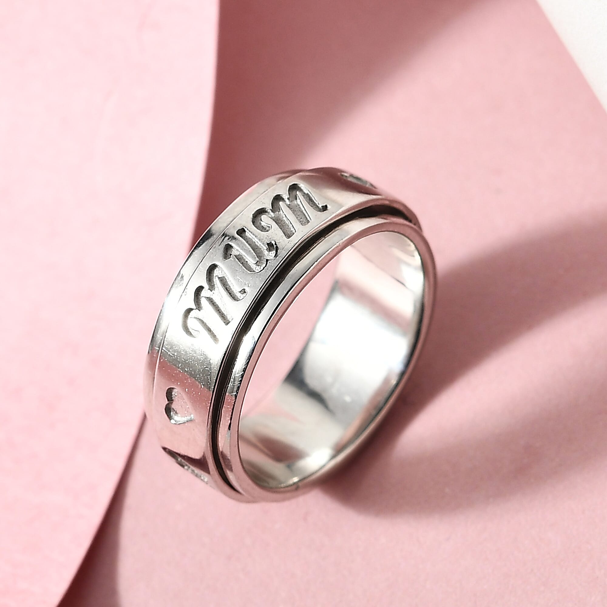 Artisan Crafted Platinum Overlay Sterling Silver MUM Spinner Ring