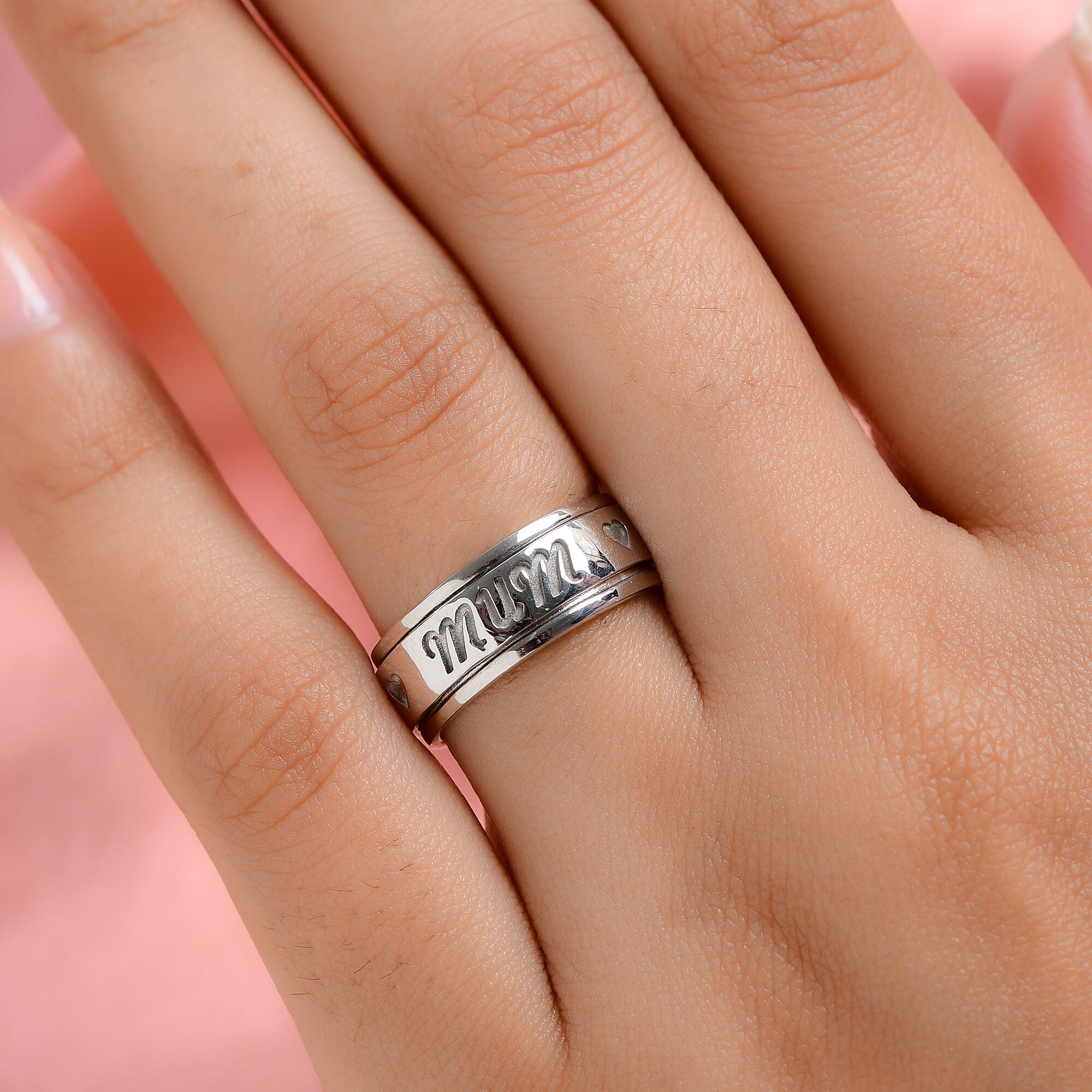 Artisan Crafted Platinum Overlay Sterling Silver MUM Spinner Ring