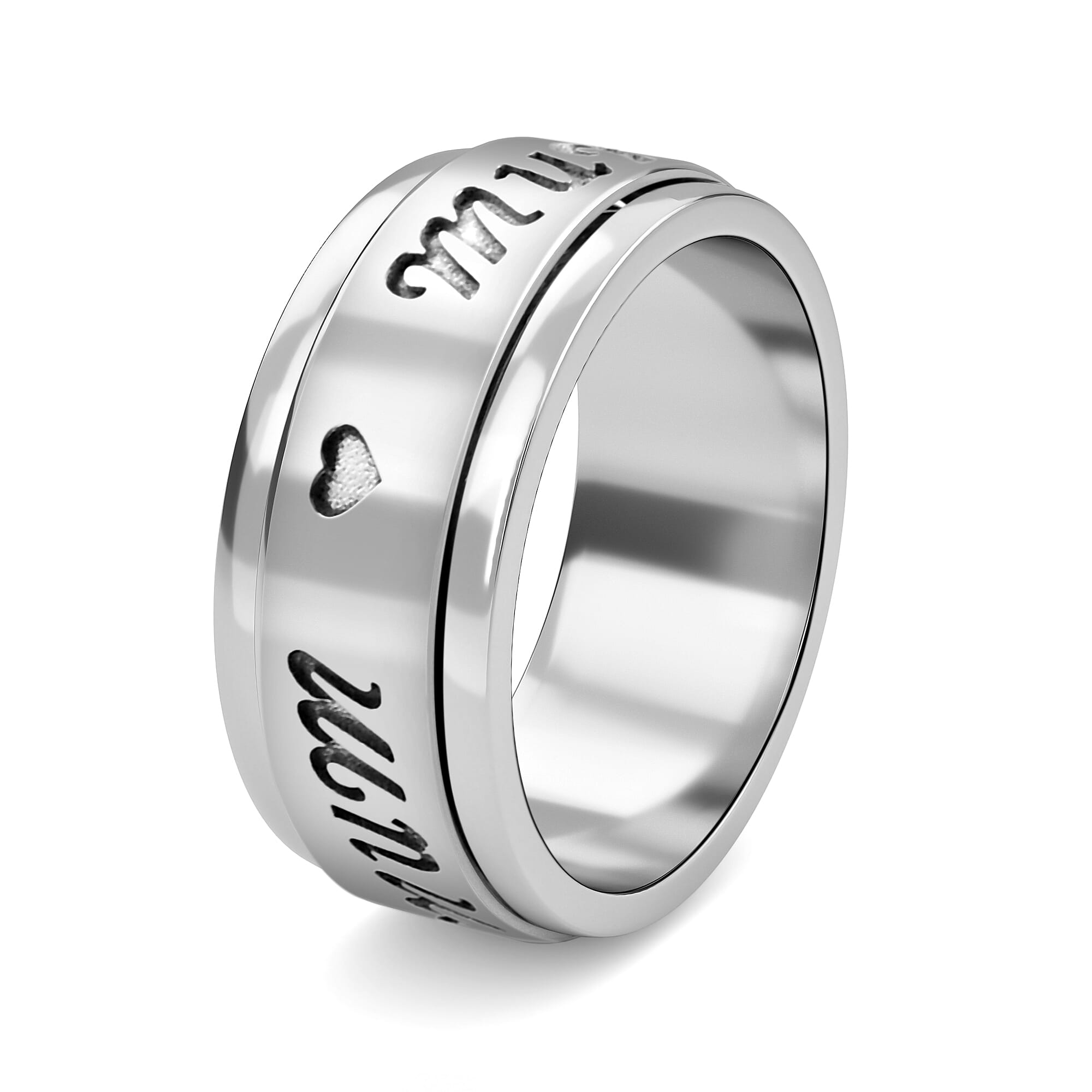 Artisan Crafted Platinum Overlay Sterling Silver MUM Spinner Ring